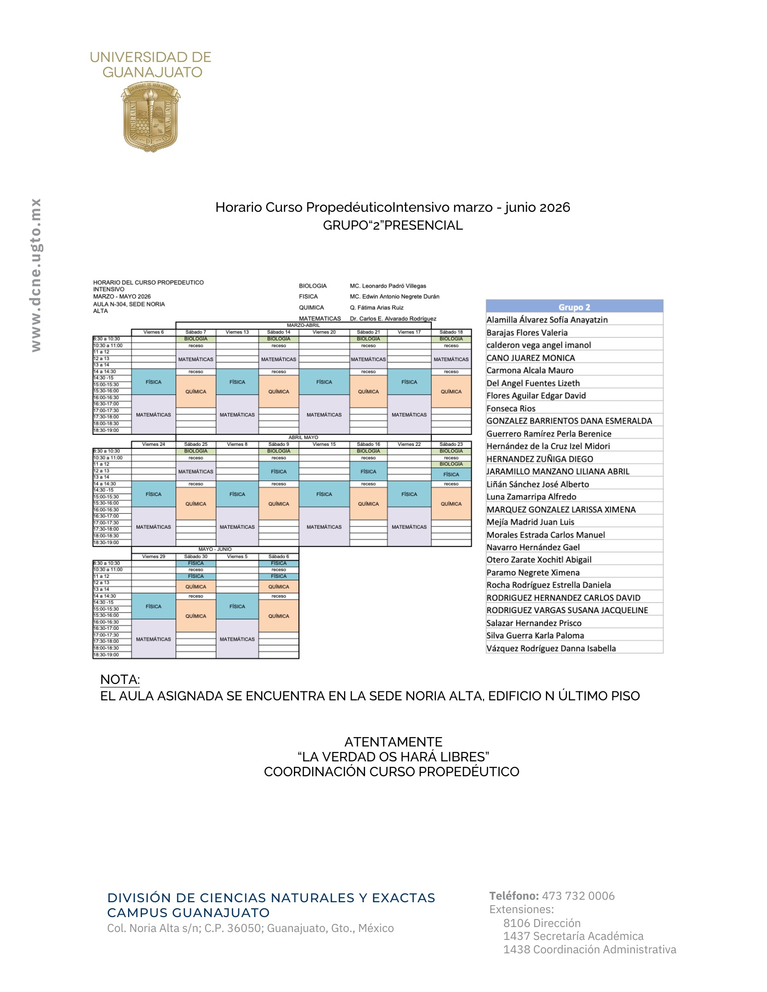 horario intensivo marzo 2026 3