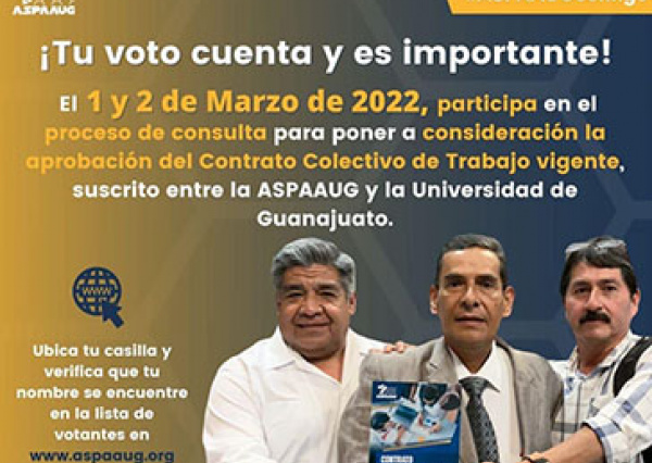 Convoca la ASPAAUG a participar en el proceso de votación para legitimación del contrato colectivo de trabajo 