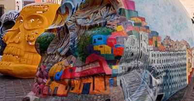 Artistas visuales de la UG presentaron intervención pictórica en cráneos de gran formato