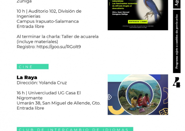 Vive la cultura en la UG: cine, danza y más del 20 al 26 de abril